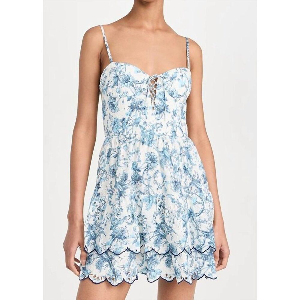 ALICE + OLIVIA DAISY Tiered Ruffle Mini Dress In Je L'Adore Spring Sky, 10, $395